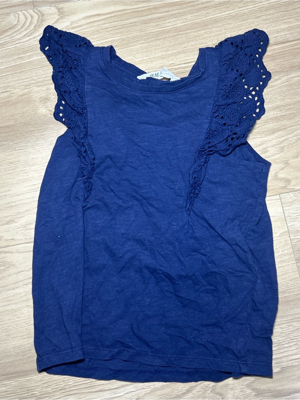 H&M Navy Blue Eyelet Flutter Sleeve Tank